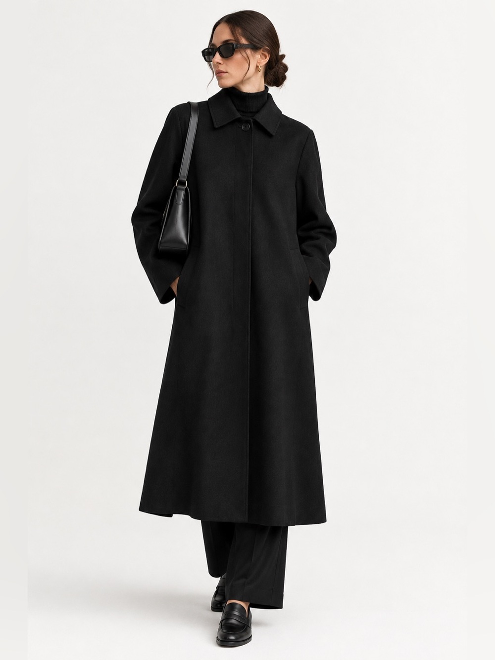 Vintage Simon Chang 100% Wool Long Lined Trench — Black 🖤